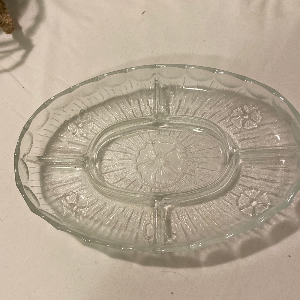 Vintage Glass pickle or separated dish. Poppy theme